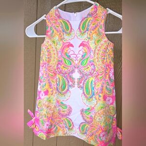 Lilly Pulitzer 3T Girls Iona Pink and Yellow Paisley Shift Dress